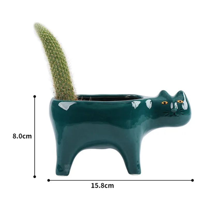 Cute Cat Ceramic Garden Flower Pot Animal Image Cactus Plants Planter Succulent Plant Container Tabletop Ornaments Decoration