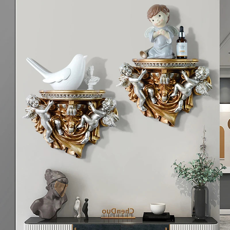 European Creative Resin Angel Wall Storage Shelf Living Room Crafts Wall Decor Wall Hanging Shelves Home Decoration Accessories