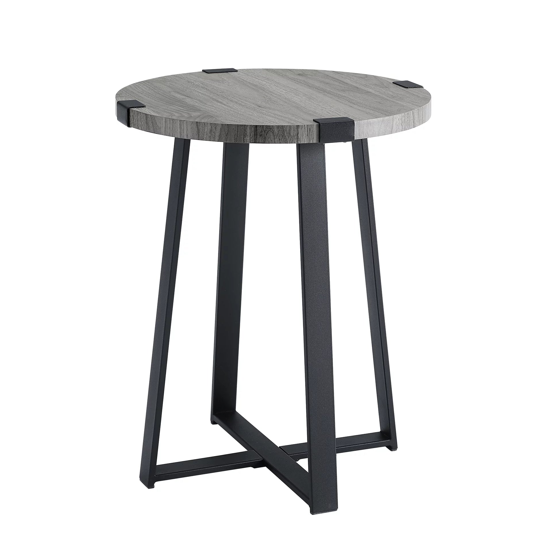 Rustic Wood and Metal round End Table, Slate Grey