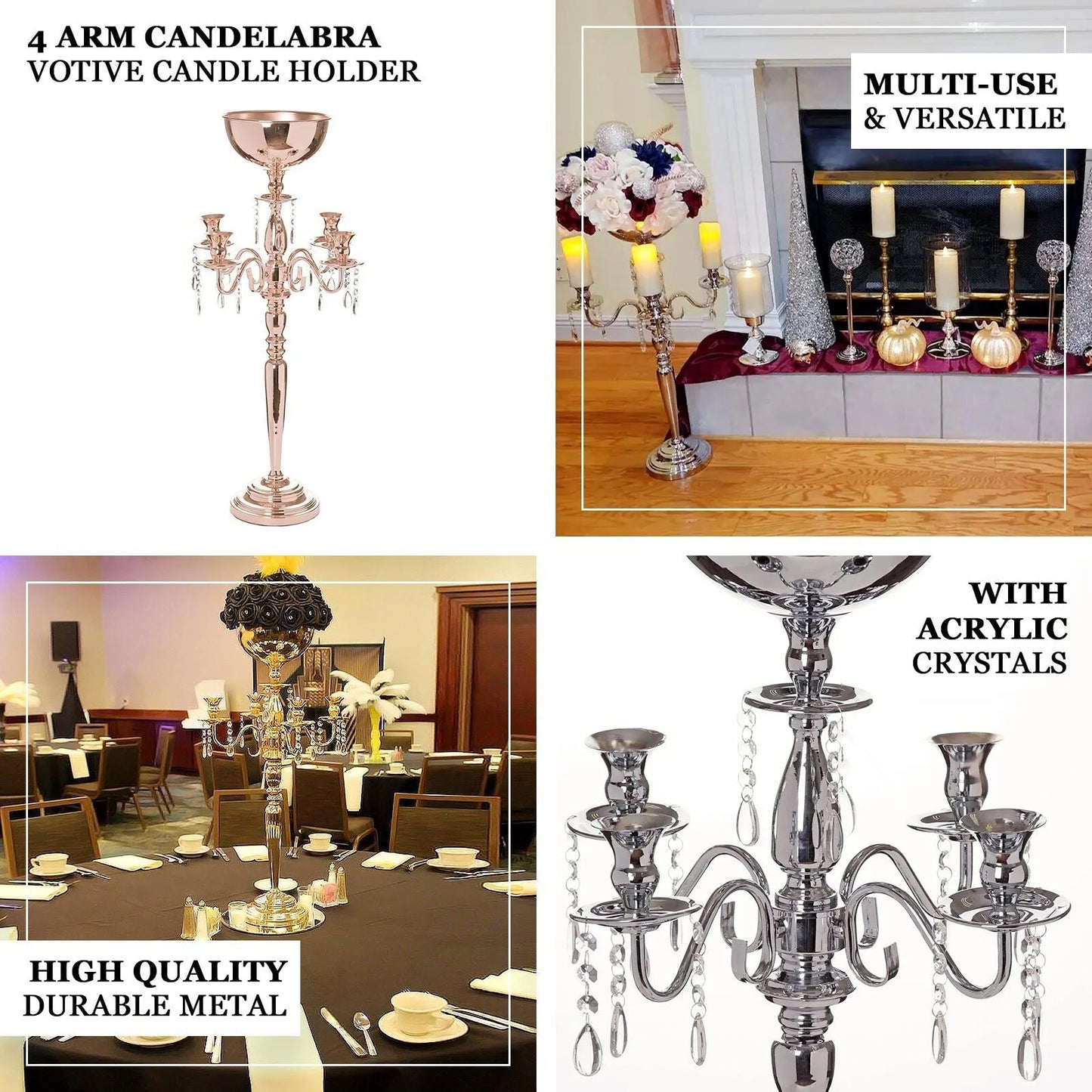 33" Tall Gold Arm Shiny Metal Candelabra Chandelier Votive Candle Holder Wedding Centerpiece