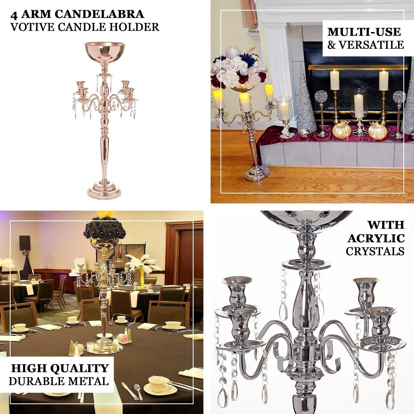 33" Tall Gold Arm Shiny Metal Candelabra Chandelier Votive Candle Holder Wedding Centerpiece