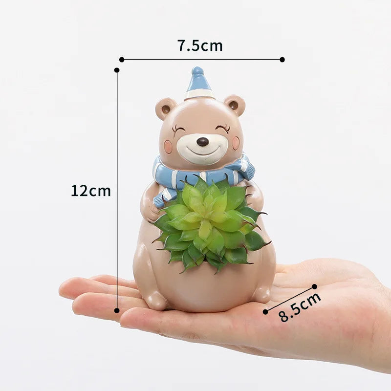 Cartoon Animal Flower Pot for Succulents Cactus Plants, Unicorn Elephant Bear Fairy Garden Figurine, Home Tabletop Decor