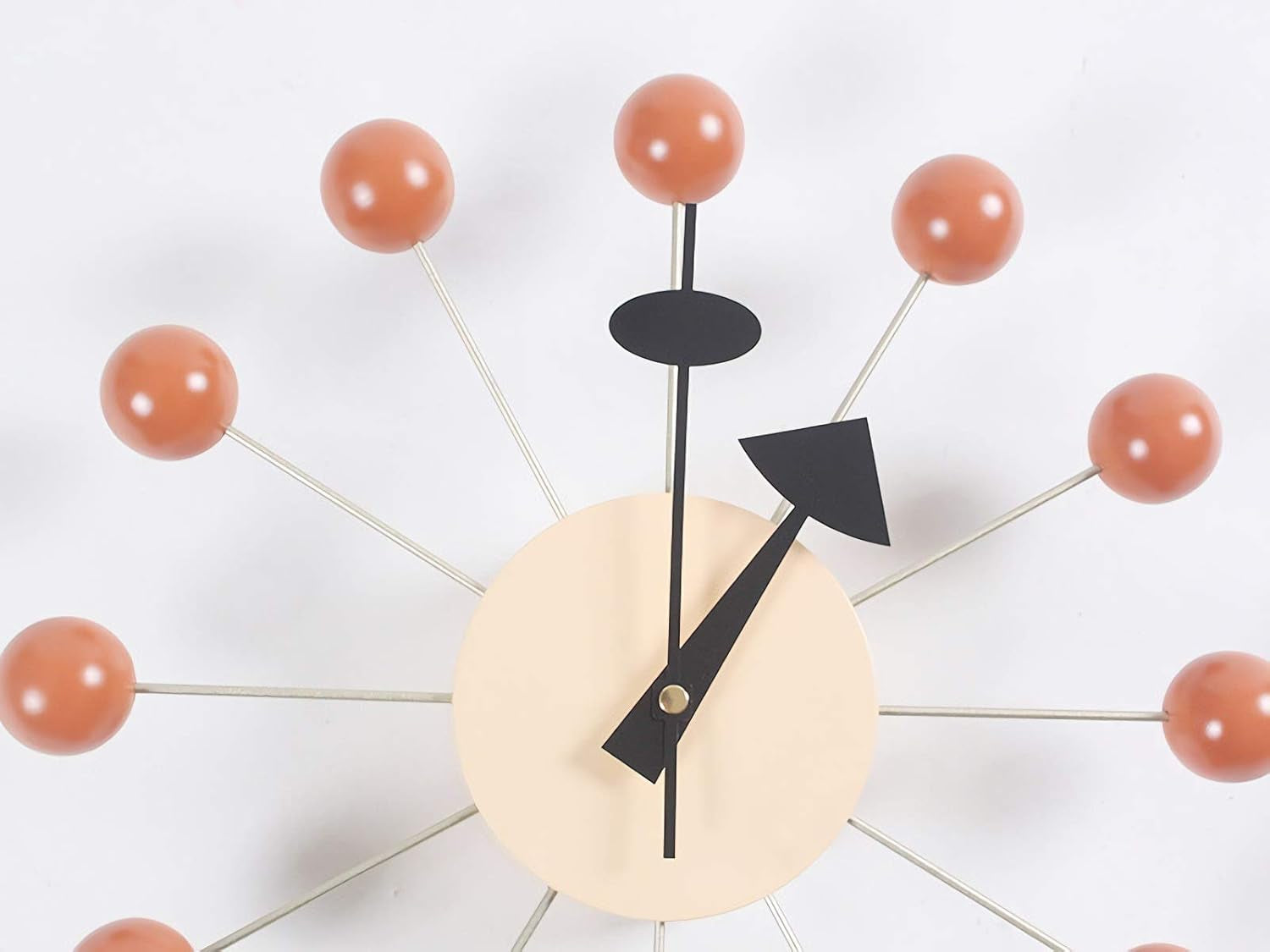 Mid Century Ball Clock, Painted Solid Wood Non Ticking Decorative Modern Silent Wall Clock for Home, Kitchen,Living Room,Office Etc. - Retro Design (Ball Clock in Orange)