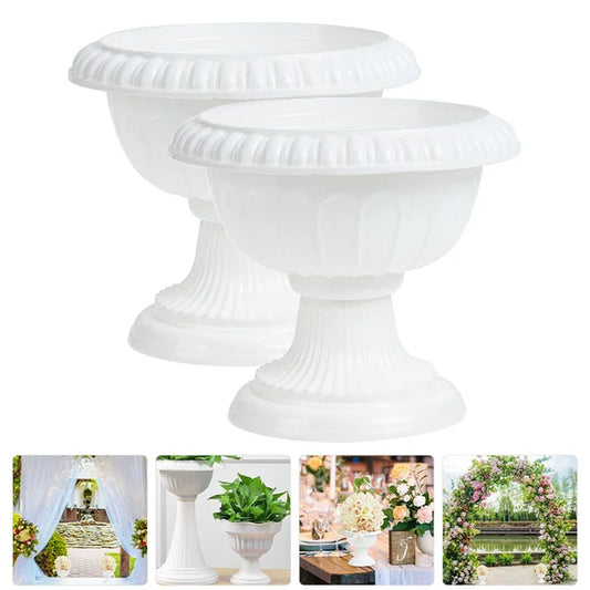 2 Pcs Plastic Outdoor Plants Retro Flowerpot Roman Romantic European Style Planter White Container