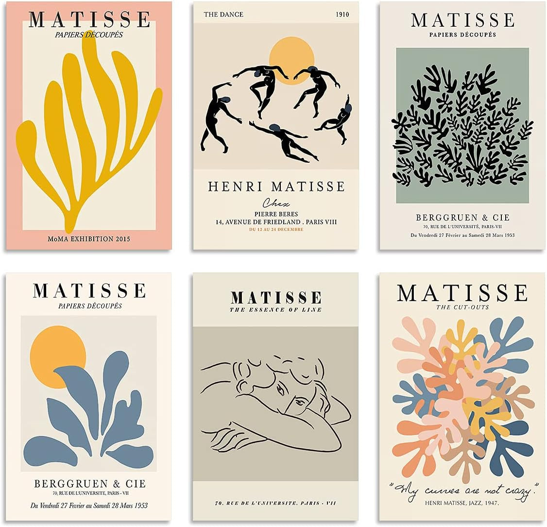 Matisse Wall Art Wall Prints Minimalist Wall Decor Matisse Posters for Room Matisse Prints Danish Pastel Room Decor 12X18 Inch 6 Pieces Unframed