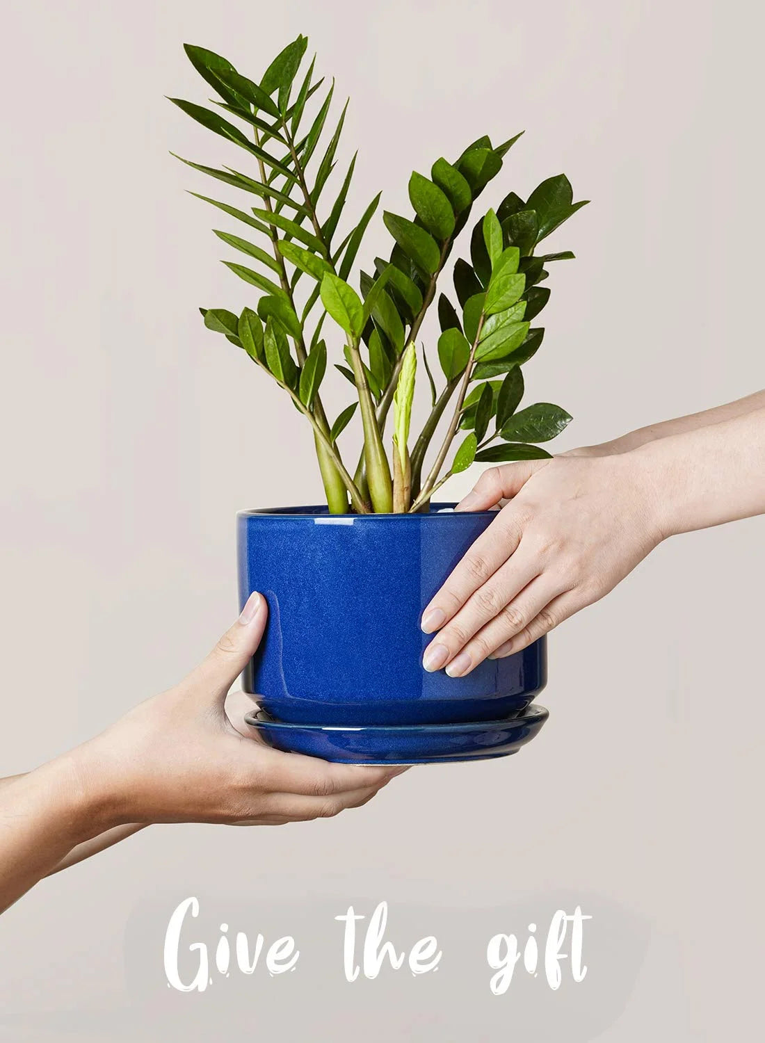 Ceramic Plant Pots, 4.3"+5.3"+6.8" Flower Pots with Drainage Hole & Saucer, Pack of Three Planter, Sapphire Blue