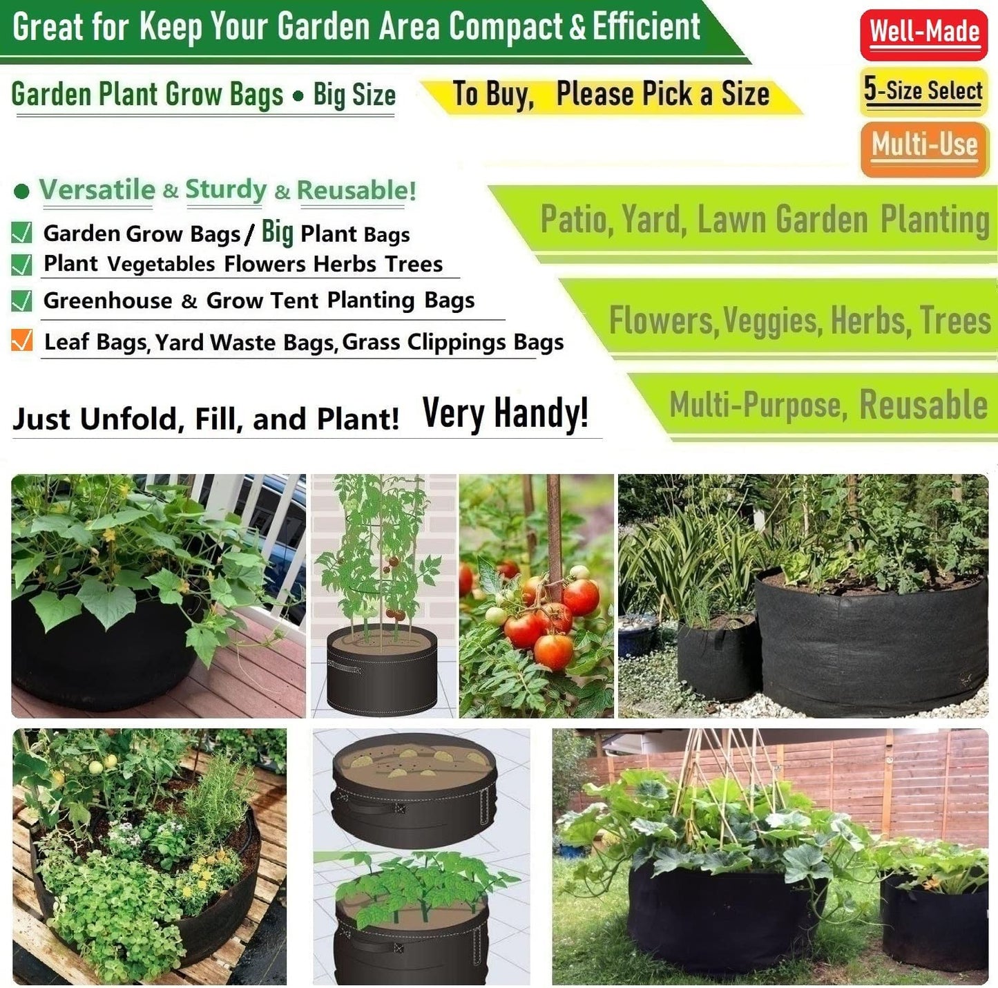 3-Pack 20 Gallon Thickened Plant Grow Bags (22X12 Inch) Big Fabric Plant Pots for Tomato,Potato Planter,Herbs Vegetables Plant Bags,Flower Pot,Barrel Planter,Container Garden,Yard Waste Bags,Leaf Bags