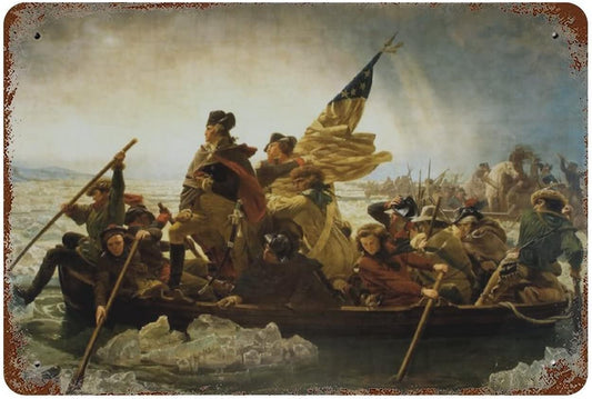 Retro America George Washington Crossing Delaware River Home Bar Wall Decor Tin Sign Vintage Poster Metal Sign 8X12 Inch