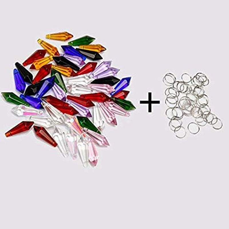 50Pcs 38Mm Crystal Icicle Pendant Chandelier Prisms Drops Lamp Candle Holders Curtain DIY Parts(Multi-Color)