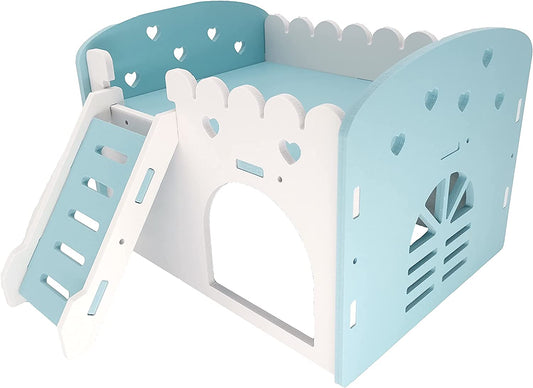 Small Animal Bunkbed House Hideout Detachable Habitat Hut Exercise Playground for Chinchilla Rat Hamster Hedgehog (Medium, Blue)