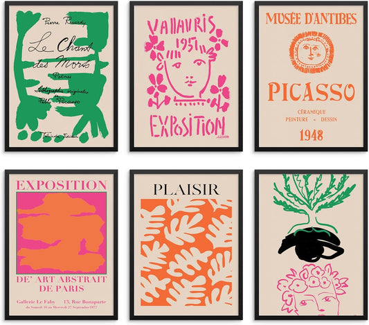 Set of 6 Colorful Gallery Wall Art Prints Henri Matisse Pablo Picasso Eclectic Posters 11"X14" UNFRAMED Picture Collage for Bedroom Bathroom or Living Room Wall Decor (OPTION 7)