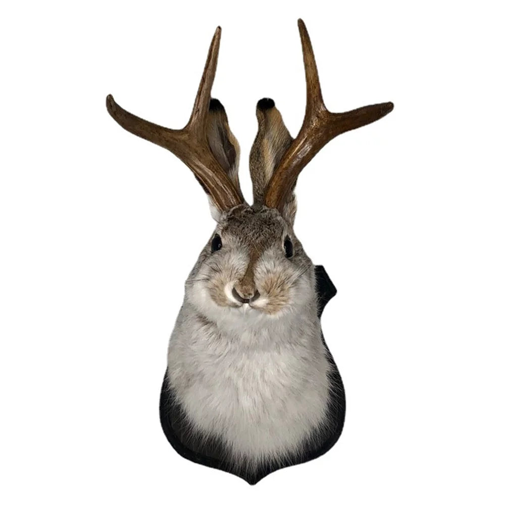 Jackalope Mount Wall Decor,Animal Head Wall Decor,Deer Head Wall Mount,Resin Hanging Wall Art,Wooden Antler Rabbit Head,Simulation Animal Head Specimen,For Home/Office