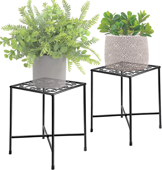 2Pcs Metal Plant Stand, Elegantly Designed Art Iron Flower Stand for Decor Plant Corner, Durable Rust-Resistant Black Modern Plant Stand for Home Garden Display Greenery - Easy Assembly