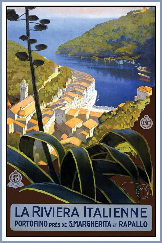 La Riviera Italienne Vintage Illustration Travel Art Deco Vintage French Wall Art Nouveau 1920 French Advertising Vintage Poster Prints Art Nouveau Decor Thick Paper Print Picture 8X12