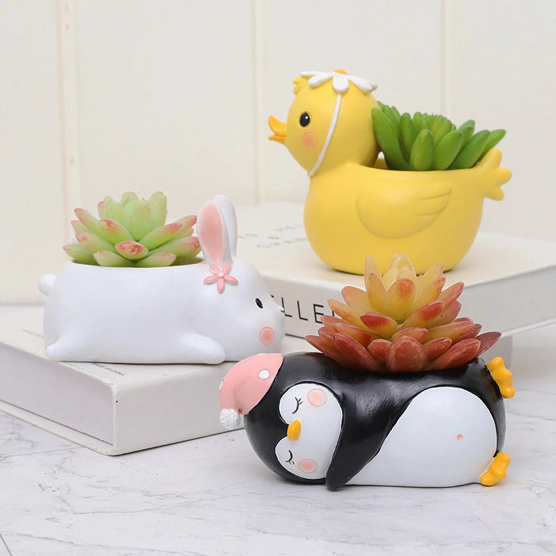 Cartoon Animal Planter for Succulents Cactus Plants, Cute Duck Bunny Corgi Flower Pot, Fairy Garden Decoration Tabletop Decor