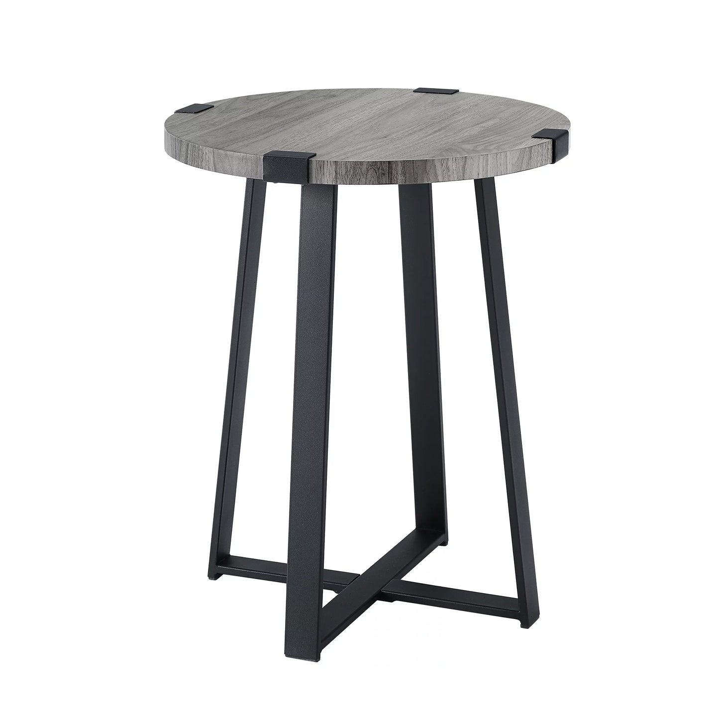 Rustic Wood and Metal round End Table, Slate Grey