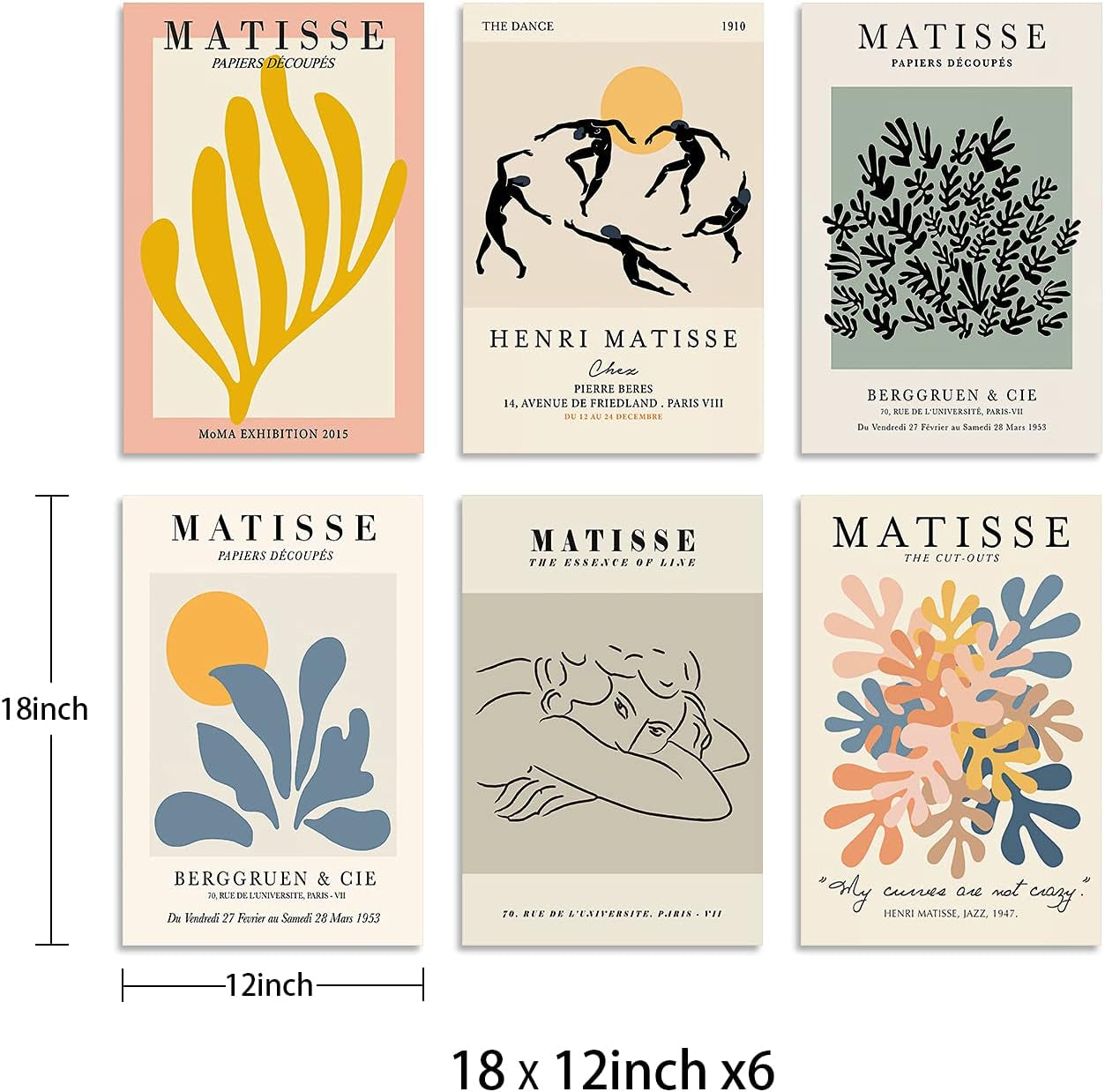 Matisse Wall Art Wall Prints Minimalist Wall Decor Matisse Posters for Room Matisse Prints Danish Pastel Room Decor 12X18 Inch 6 Pieces Unframed