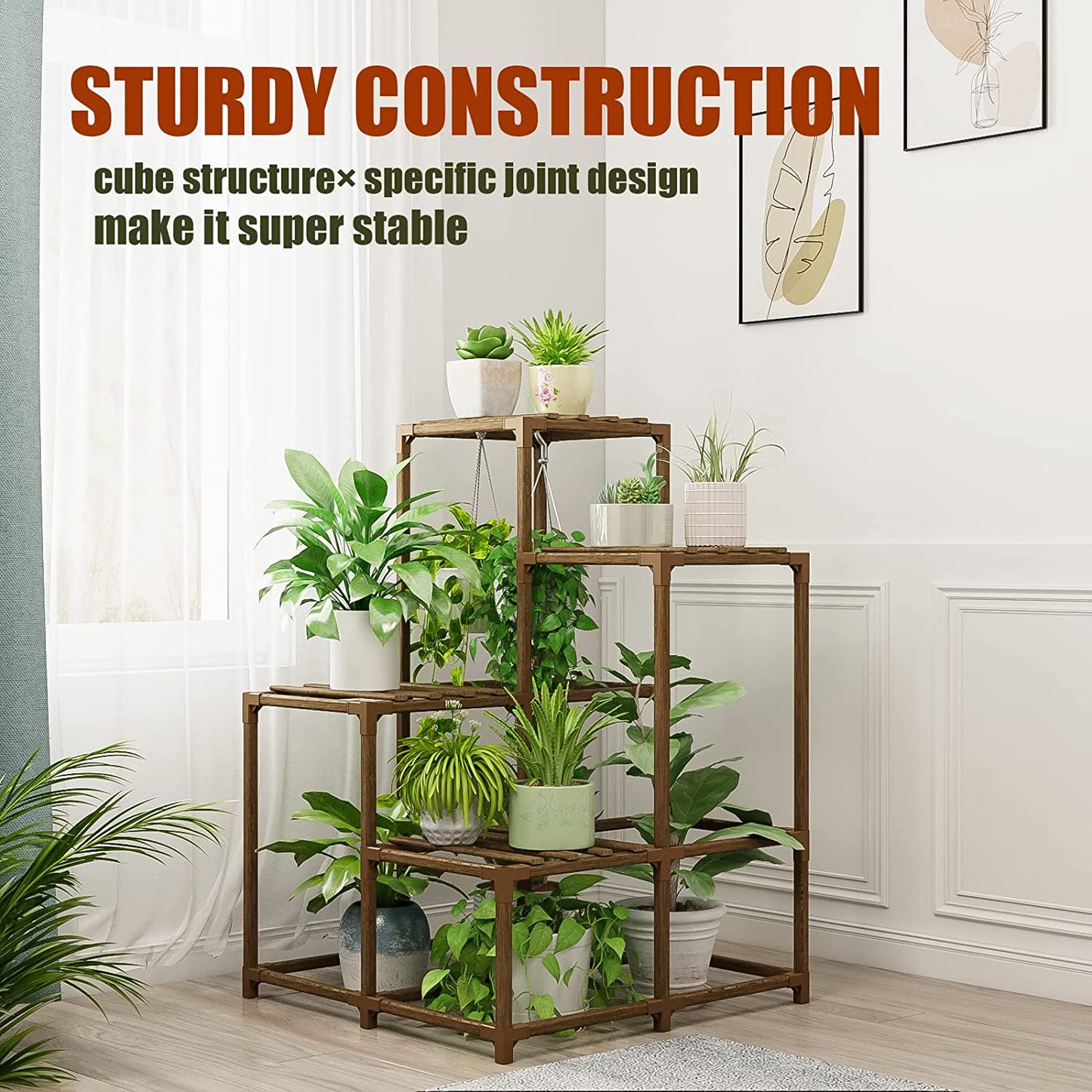 Plant Stand Indoor Outdoor Corner Shelf Plant Holder 4-Tier Flower Stand Wood Plant Rack Indoor Multiple Plants Patio Balcony Garden Livingroom