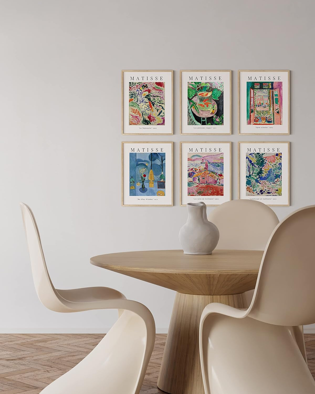 Matisse Prints with Frame - Set of 6 Matisse Poster, Contemporary Wall Art, Matisse Wall Art, Boho Wall Art, Vintage Posters for Room Aesthetic, Summer Matisse (Beige Frame, 11X14)