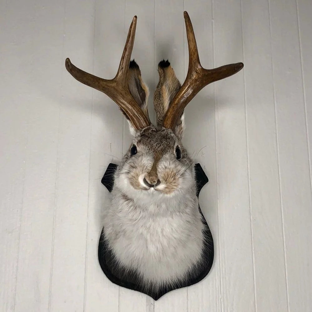 Jackalope Mount Wall Decor,Animal Head Wall Decor,Deer Head Wall Mount,Resin Hanging Wall Art,Wooden Antler Rabbit Head,Simulation Animal Head Specimen,For Home/Office