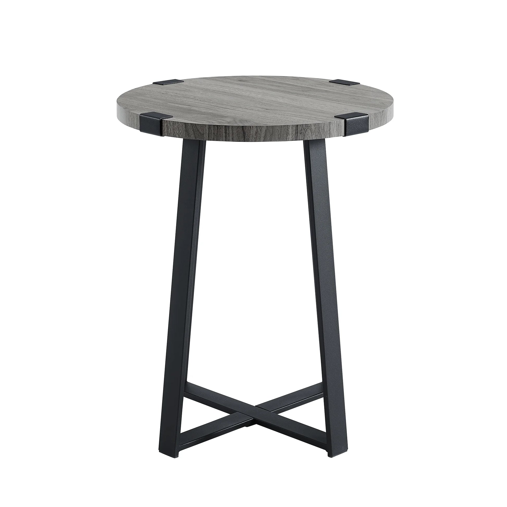 Rustic Wood and Metal round End Table, Slate Grey