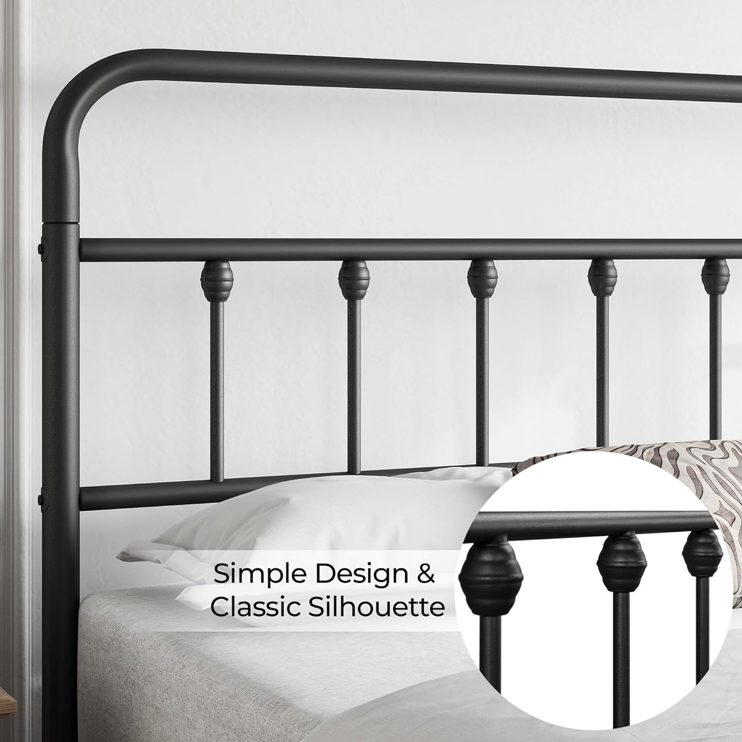 Classic Metal Platform Bed Frame Mattress Foundation with Victorian Style Iron-Art Headboard/Footboard/Under Bed Storage/No Box Spring Needed/Queen Size Black