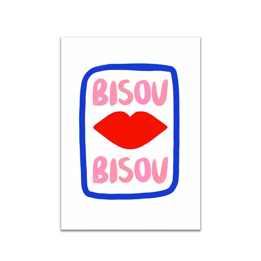 Maximalist Eclectic Pink French Quotes Bisou Bisou Bonjour Bonne Nuit Wall Art Canvas Painting Posters Living Room Home Decor