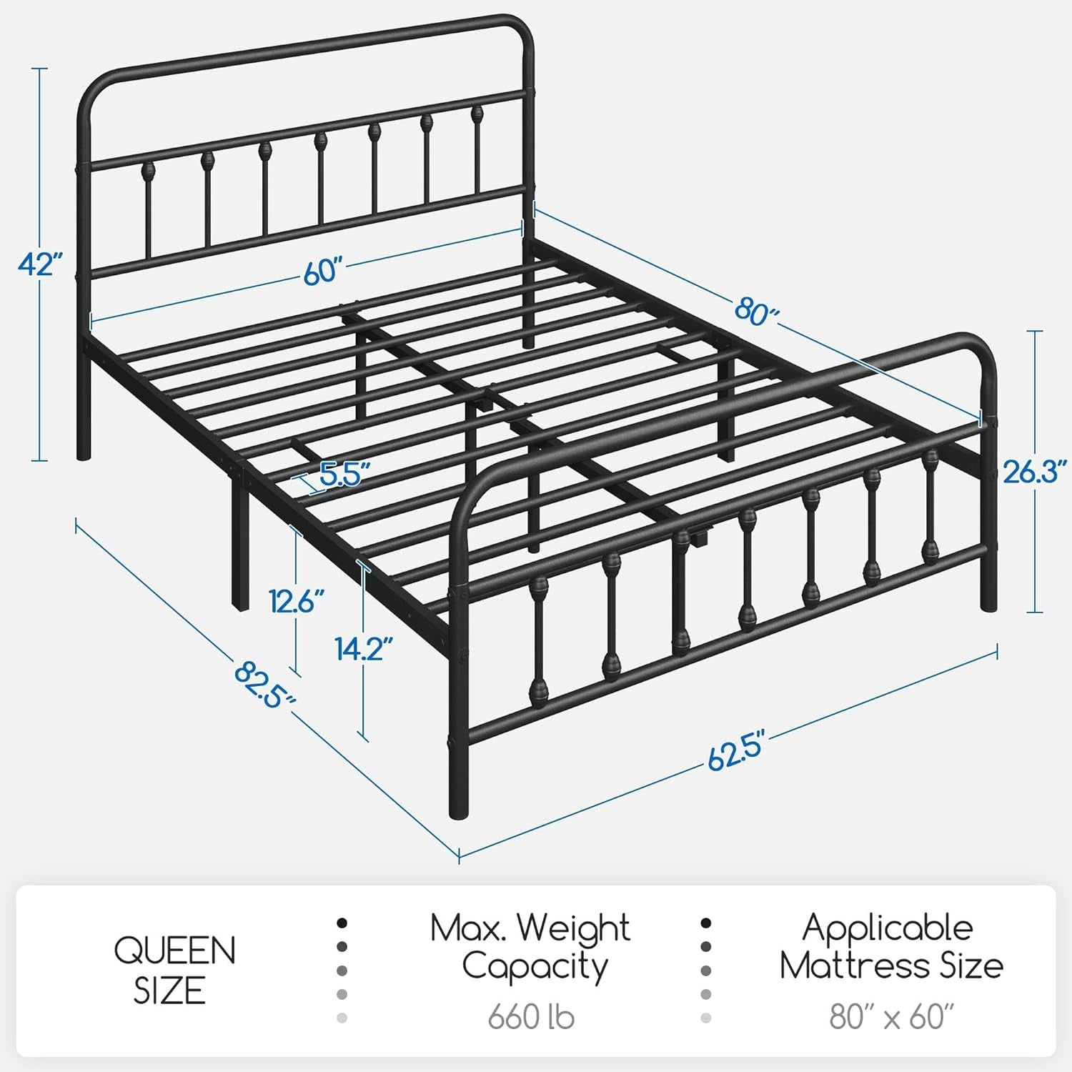 Classic Metal Platform Bed Frame Mattress Foundation with Victorian Style Iron-Art Headboard/Footboard/Under Bed Storage/No Box Spring Needed/Queen Size Black