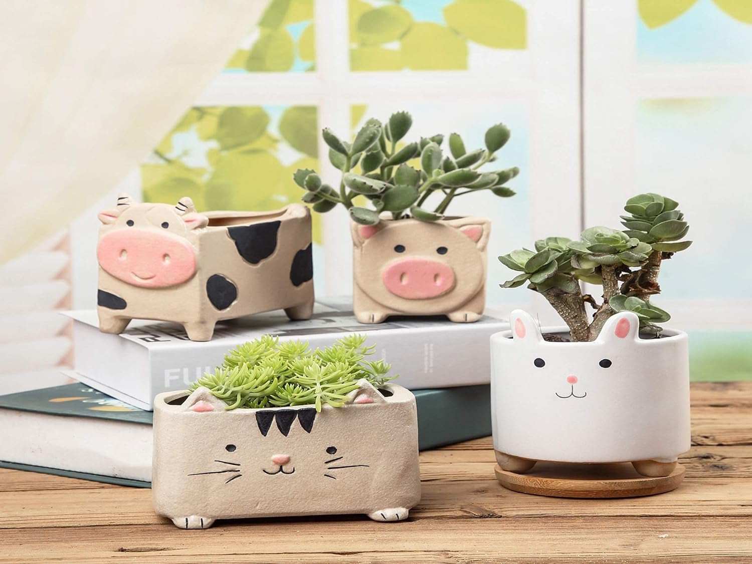 Hand-Painted Kitty Ceramic Succulent Pots Planters Garden Potted Cat Modeling Planters for Windowsill Living Room Bedroom Indoor Outdoor (3.5 INCH, Brick)