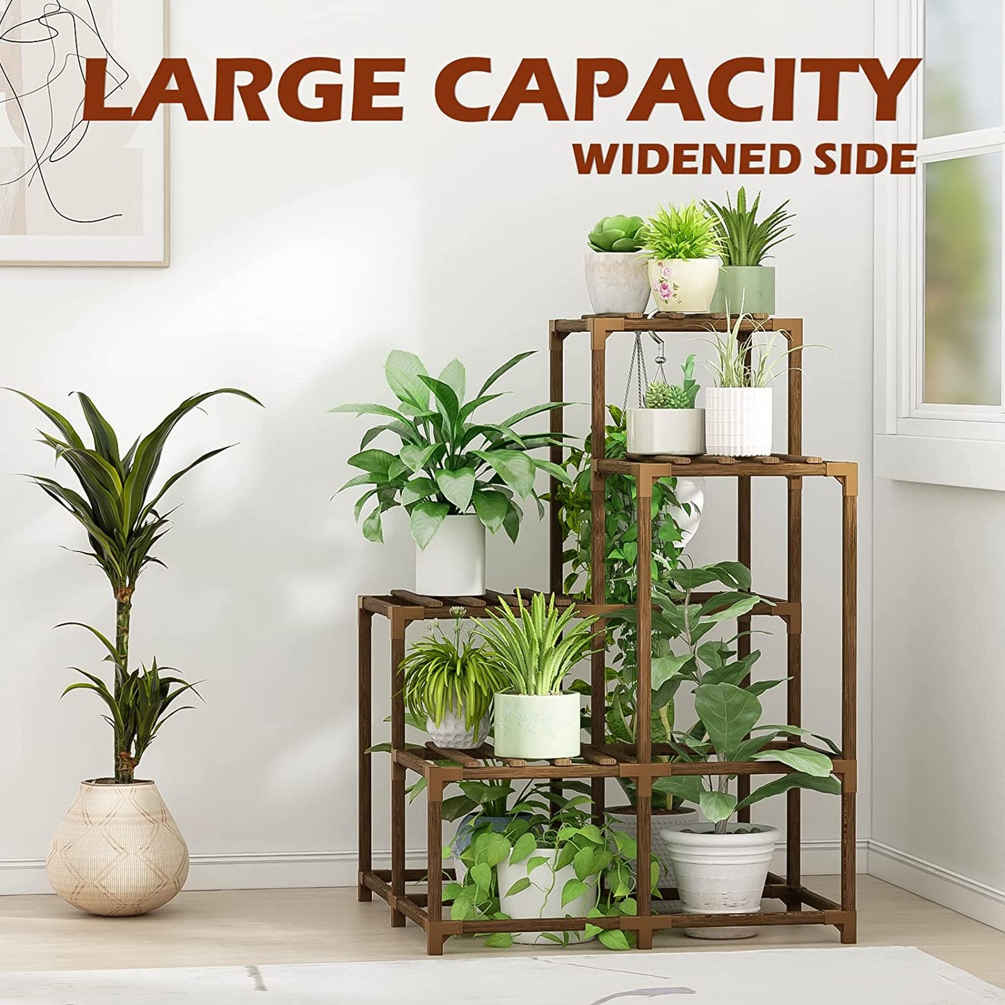 Plant Stand Indoor Outdoor Corner Shelf Plant Holder 4-Tier Flower Stand Wood Plant Rack Indoor Multiple Plants Patio Balcony Garden Livingroom