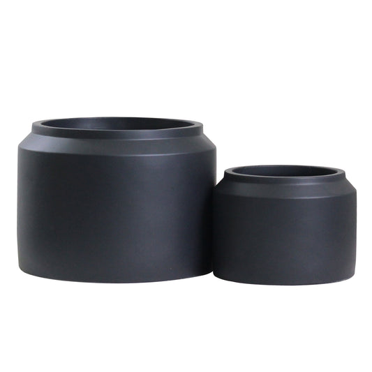 Porto Plant Pots - Matt Black Ceramic Jar Design Plant Pots Indoor & Outdoor Set 2 Planters