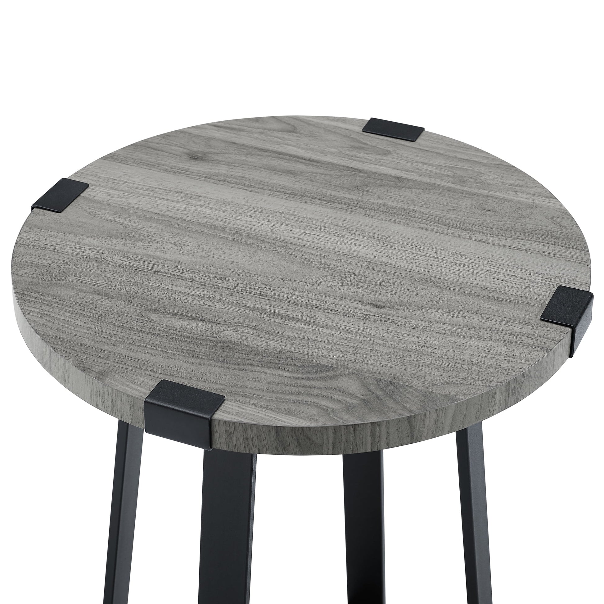 Rustic Wood and Metal round End Table, Slate Grey