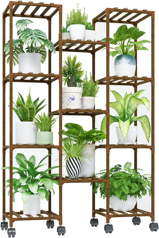 Plant Stand with Wheels Indoor Outdoor Plant Shelves Indoor Plant Holder for Living Room Outdoor Plant Rack Indoor Multiple Plants Patio Balcony Garden