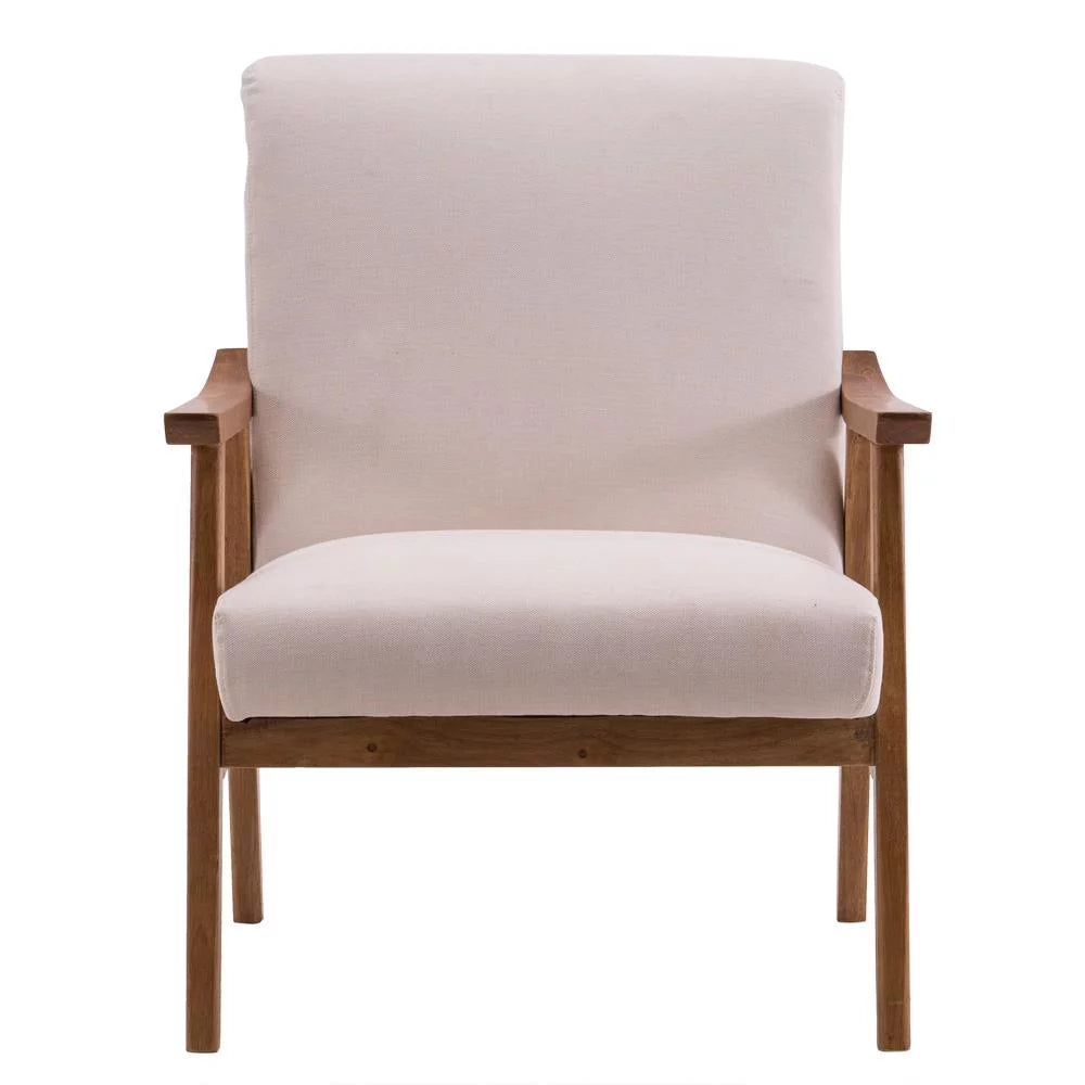 Wood Frame Fabric Accent Chair, 27.6" X 31.9" X 33.07",Beige