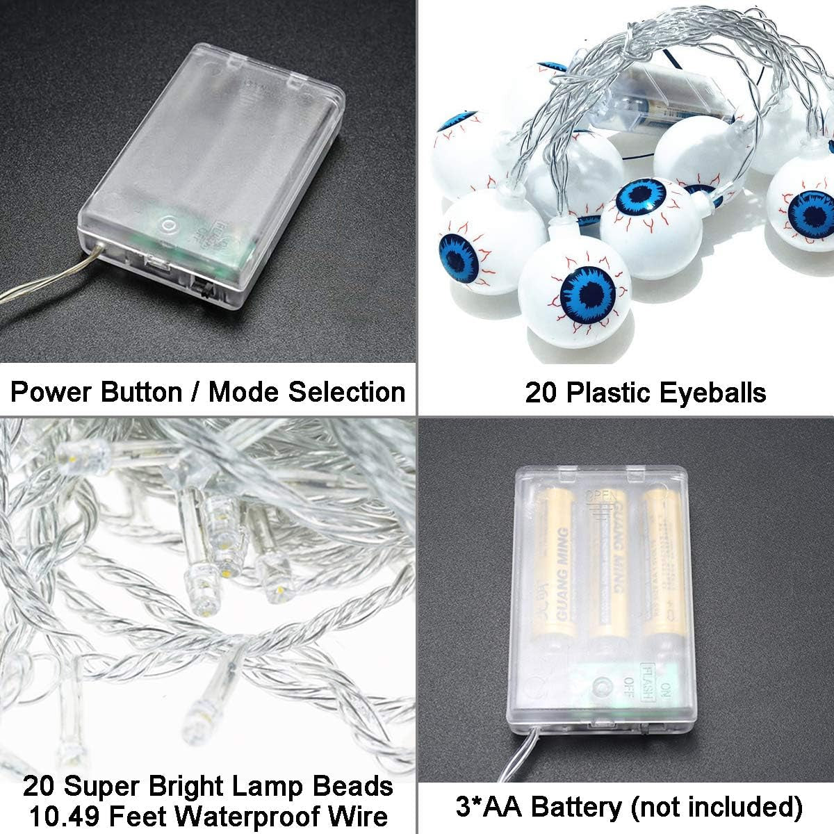 Halloween Eyeball String Lights, Battery Operated String Lights for Halloween Decorations (Eye)