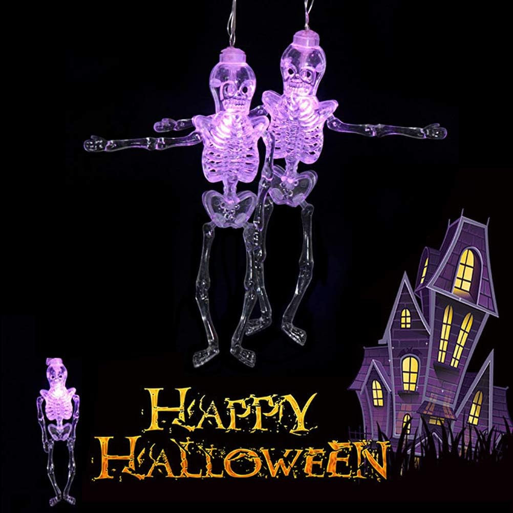 Halloween Skeleton String Lights, Battery Operated String Lights for Halloween Decorations (Purple Skeleton)