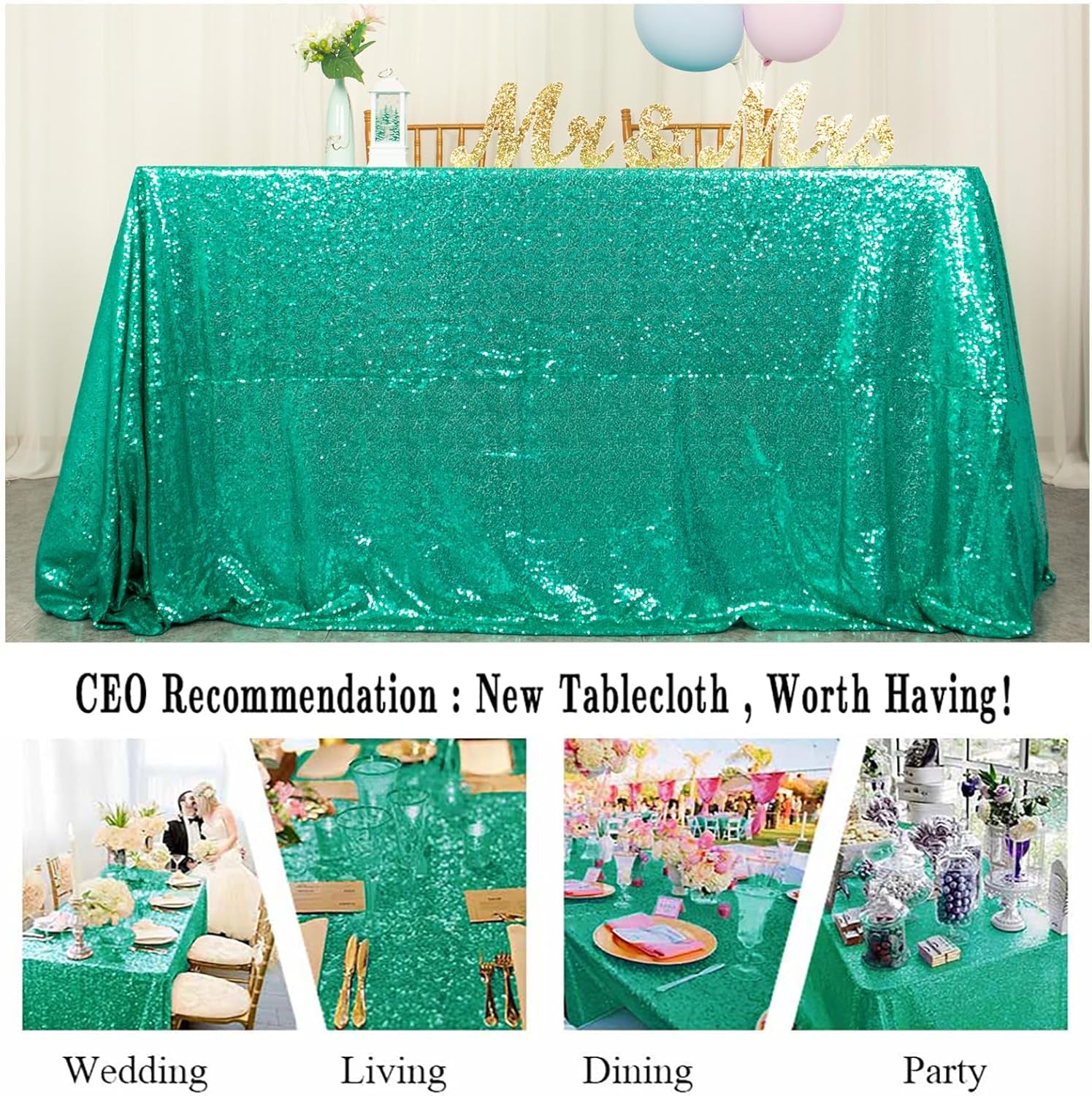 60X102-Inch Rectangular Sequin Tablecloth,Sparkly Green Sequin Tablecloth (60 X 102-Inch, Green)