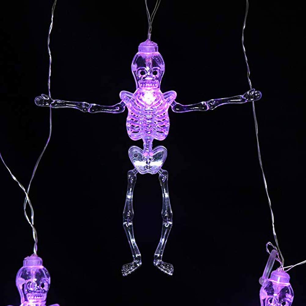 Halloween Skeleton String Lights, Battery Operated String Lights for Halloween Decorations (Purple Skeleton)