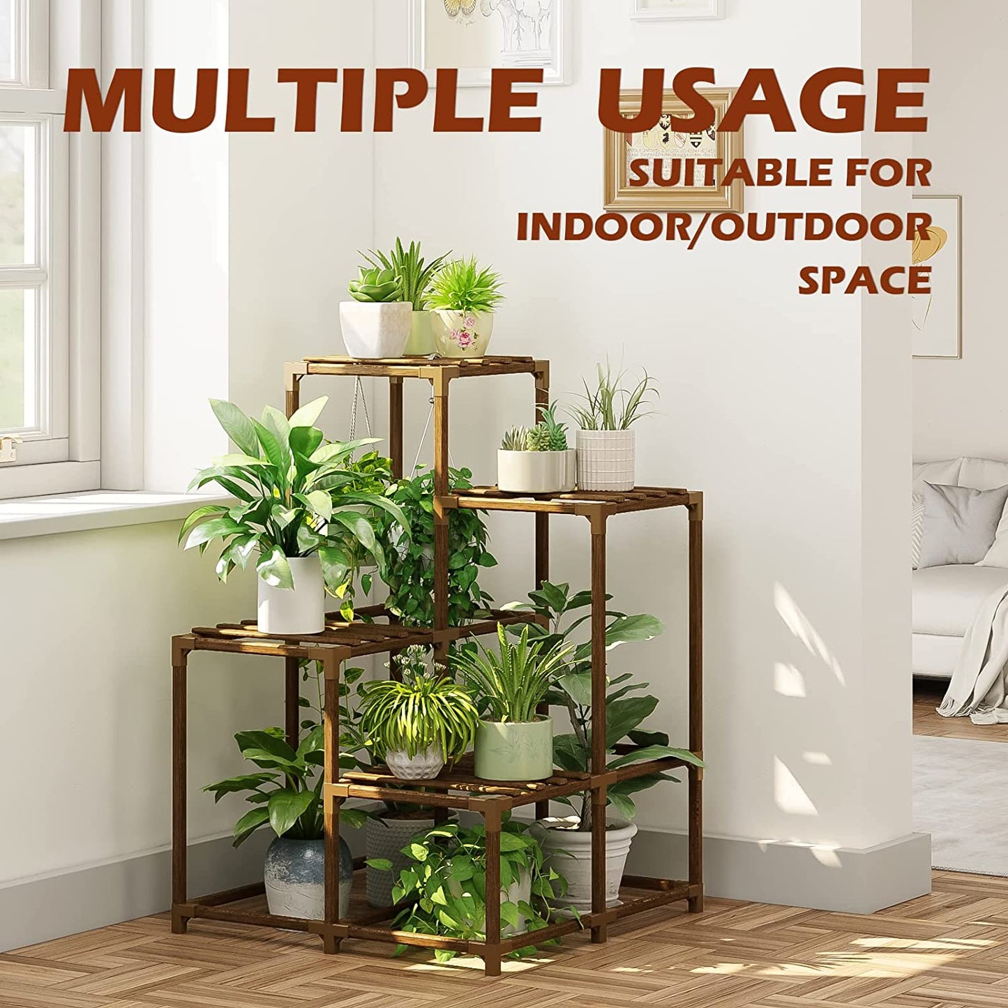 Plant Stand Indoor Outdoor Corner Shelf Plant Holder 4-Tier Flower Stand Wood Plant Rack Indoor Multiple Plants Patio Balcony Garden Livingroom