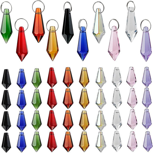 50Pcs 38Mm Crystal Icicle Pendant Chandelier Prisms Drops Lamp Candle Holders Curtain DIY Parts(Multi-Color)