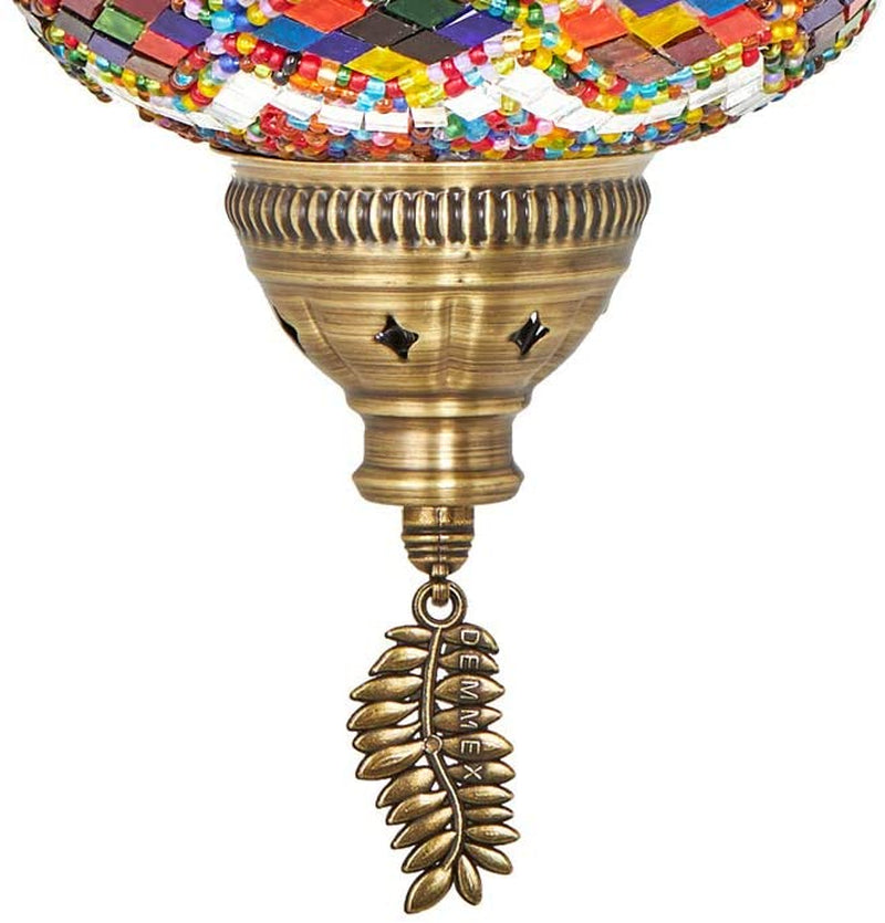 Authentic Turkish Plug in Pendant Light, 6.5" Big Size Globe, Made in Turkey, Turkish Moroccan Mosaic Ceiling Hanging Pendant Light Fixture Lamp, Swag Plug-In with 15Ft Cord and Chain