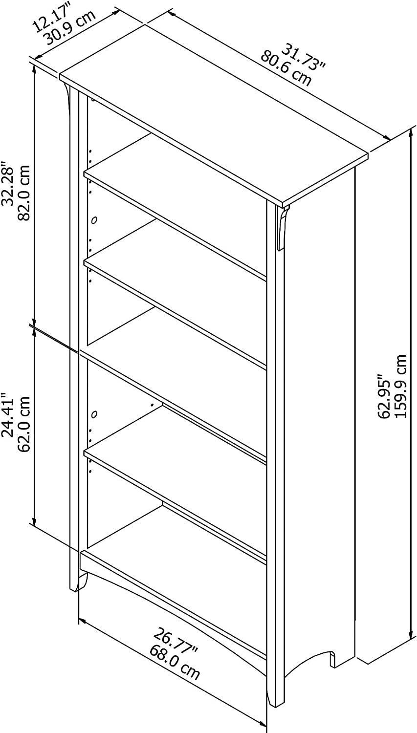 Bush Furniture Salinas Tall 5 Shelf Bookcase in Antique White