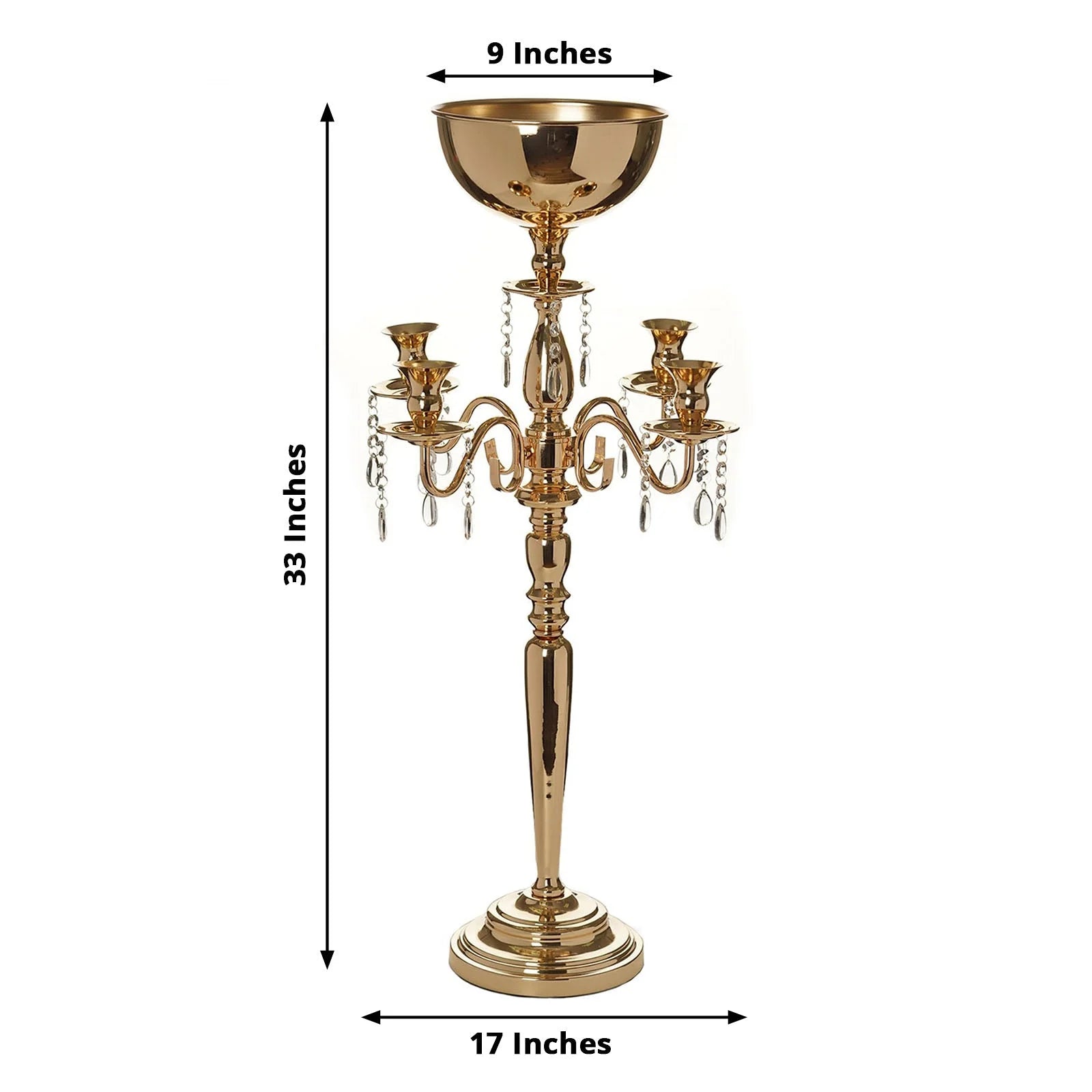 33" Tall Gold Arm Shiny Metal Candelabra Chandelier Votive Candle Holder Wedding Centerpiece