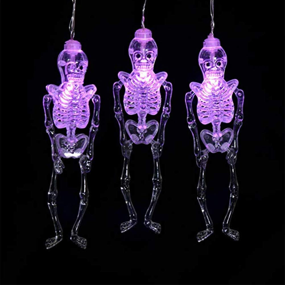 Halloween Skeleton String Lights, Battery Operated String Lights for Halloween Decorations (Purple Skeleton)