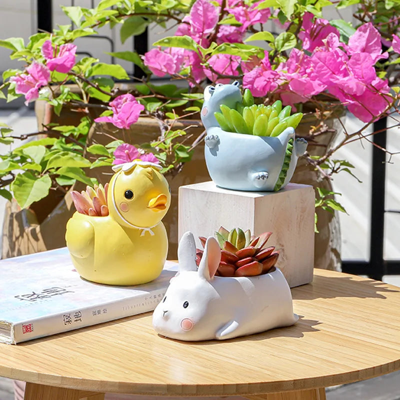 Cartoon Animal Planter for Succulents Cactus Plants, Cute Duck Bunny Corgi Flower Pot, Fairy Garden Decoration Tabletop Decor