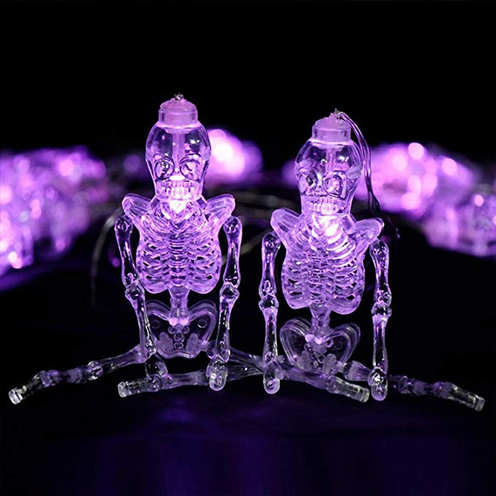 Halloween Skeleton String Lights, Battery Operated String Lights for Halloween Decorations (Purple Skeleton)