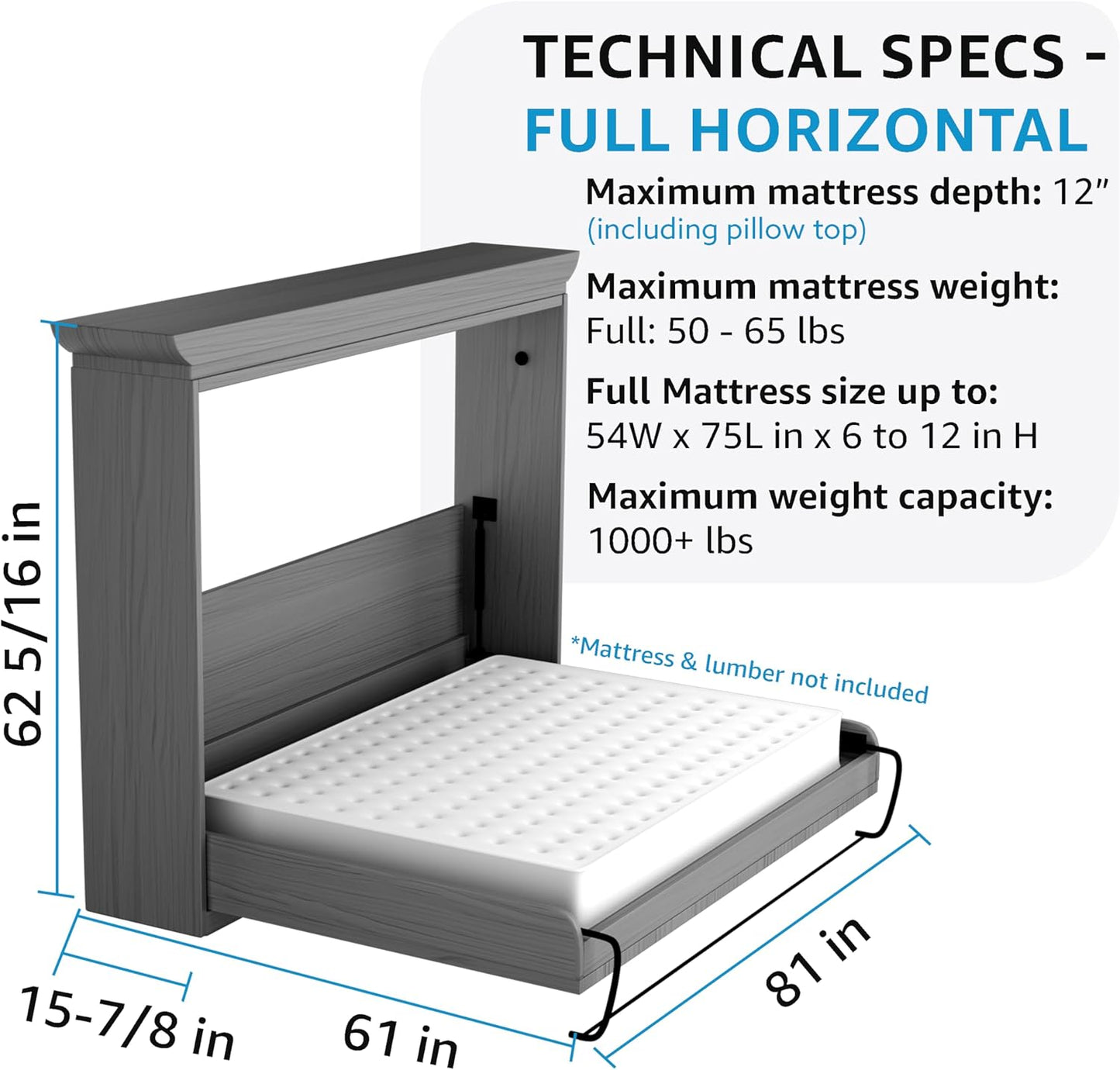 Full Size Deluxe Murphy Bed Kit, Horizontal