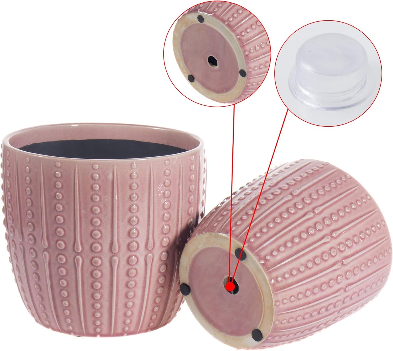 Ceramic Plant Pot - 6.5" and 5.5" Indoor Planters with Drainage Holes (Pink)