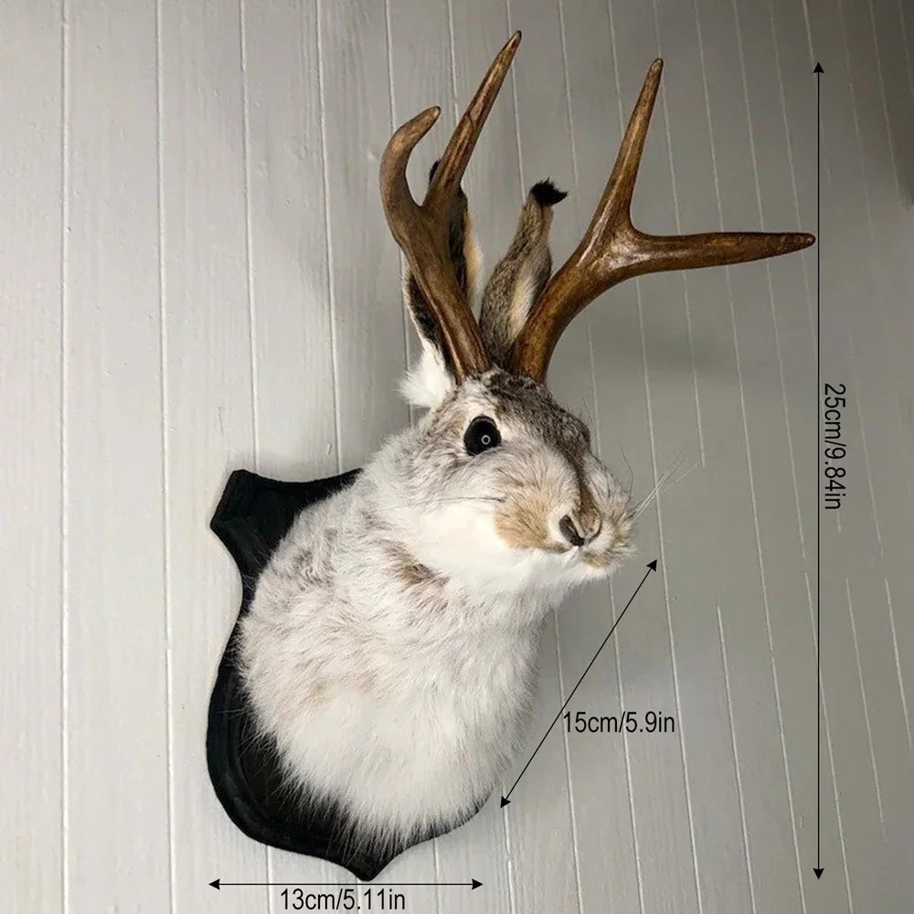 Jackalope Mount Wall Decor,Animal Head Wall Decor,Deer Head Wall Mount,Resin Hanging Wall Art,Wooden Antler Rabbit Head,Simulation Animal Head Specimen,For Home/Office