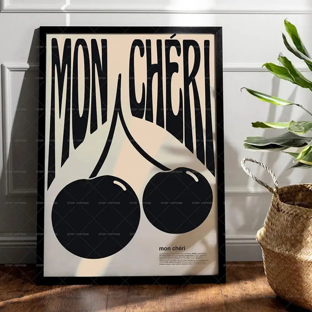 Retro Fine Art Maximalist Mon Cheri French Cherry Quotes Gift Wall Art Canvas Painting Posters Living Room Home Decor